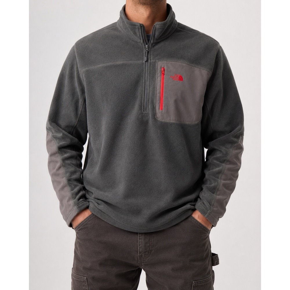 The North Face Mens Polartec Classic 1/4 Zip Fleece Pullover Gray XL